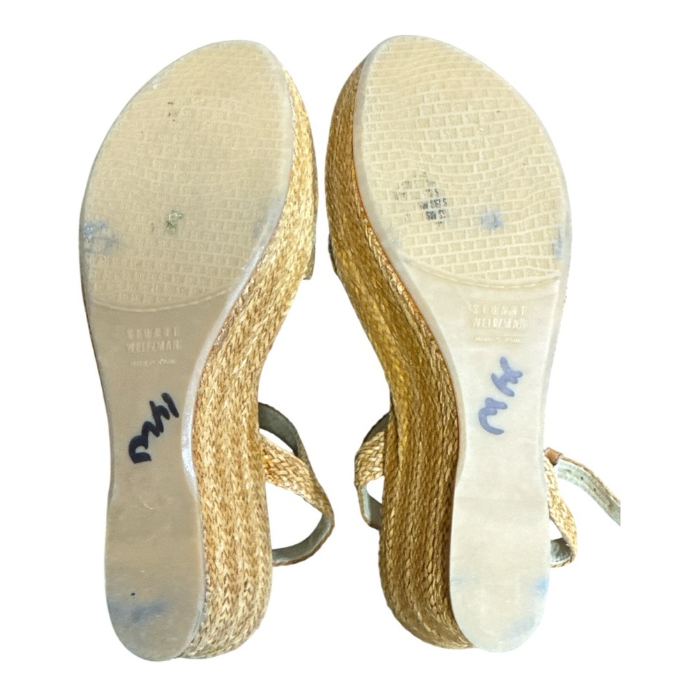 Stuart Weitzman Barbados Tan Woven Wicker Chunky Wedge Sandals - Picture 6 of 7